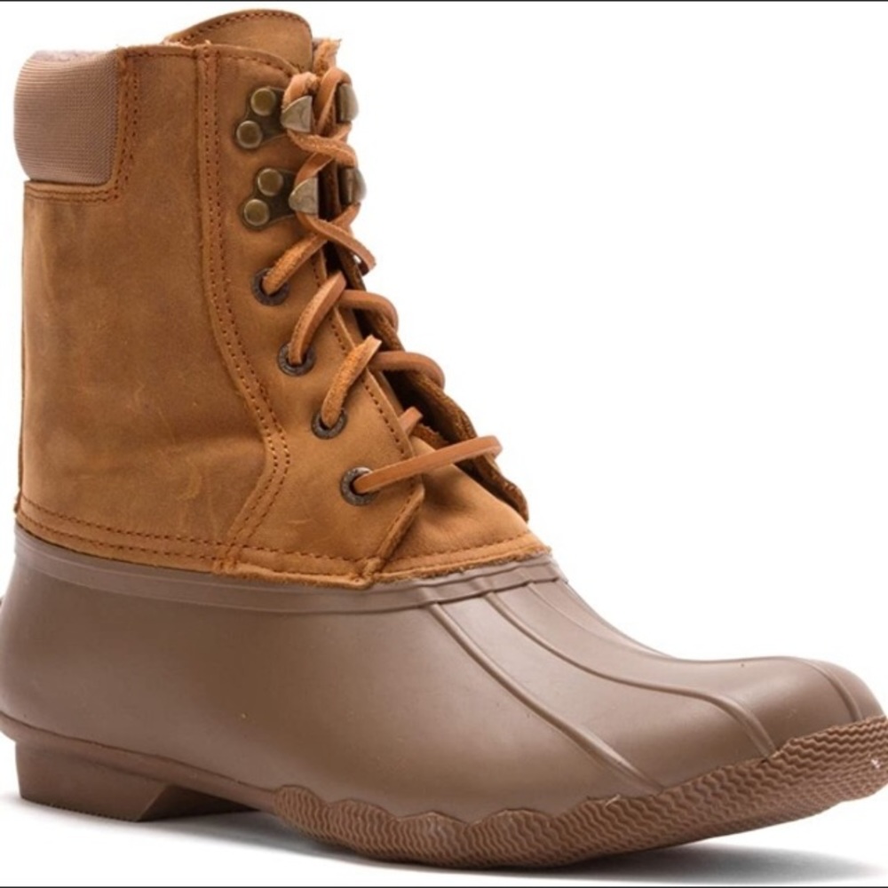 Sperry Shearwater Waterproof Duck Boots Womens 6 Tan Winter Rain Boots Coastal